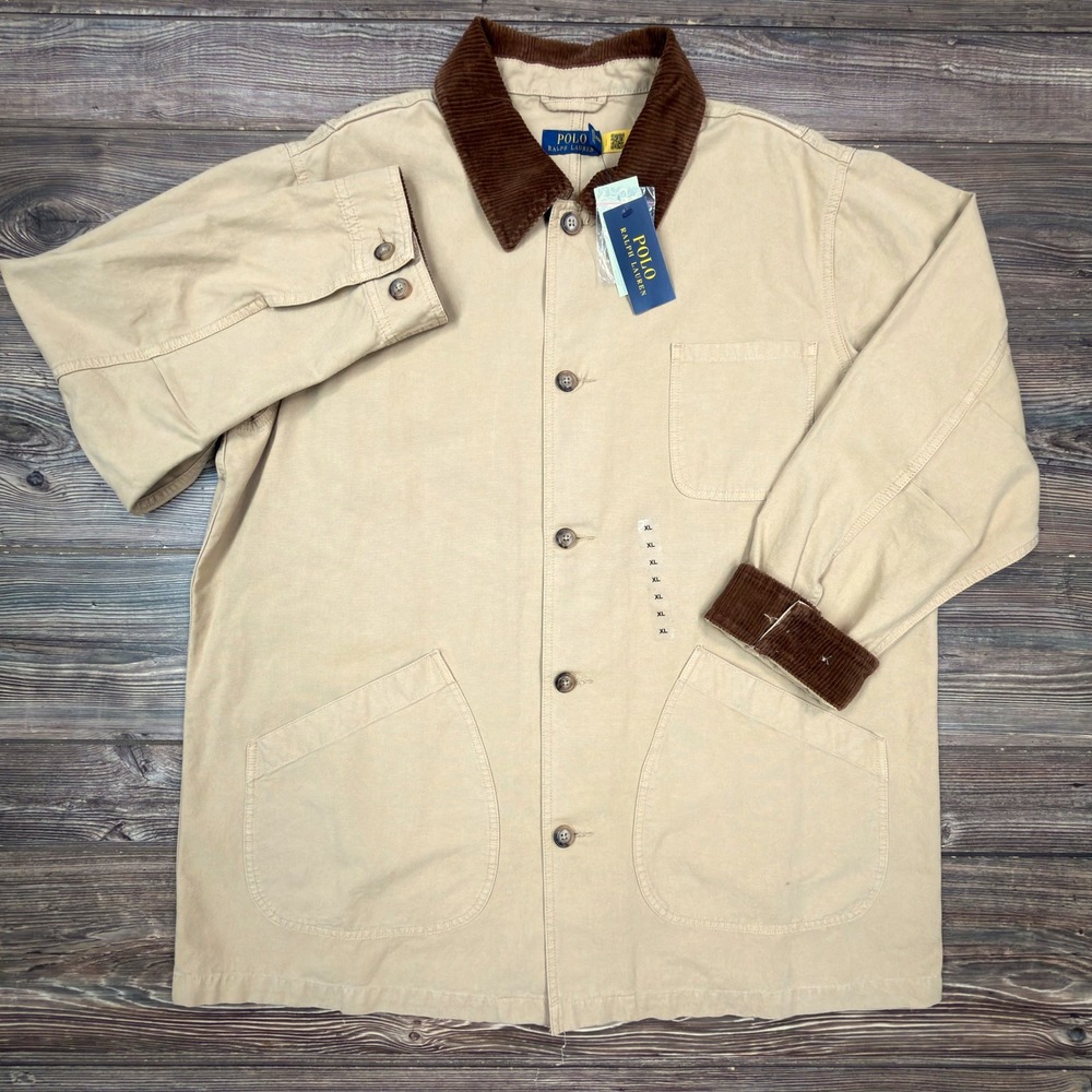 Polo Ralph Lauren Women Size XL Barn Jacket Tan Corduroy Trim Canvas Coat New